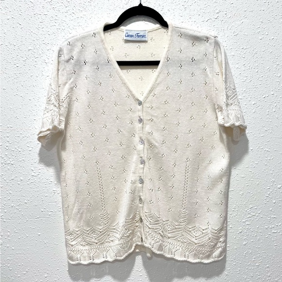Vintage Elegant Ivory Knit Blouse with Button Detail M - Picture 1 of 8